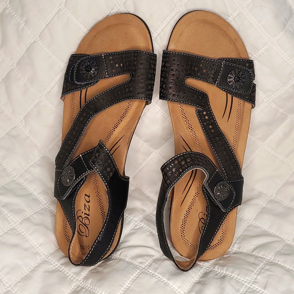 Biza Sandals Lucy Black 39 Womens Adjustable Straps - Picture 2 of 6